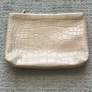 Cuyana Small Croc-Embossed Zipper Pouch / Clutch in Stone